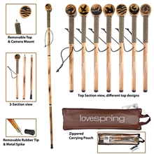 55 3- Section Wooden Hiking Stick with Rope Wrap Handle Camera Mount