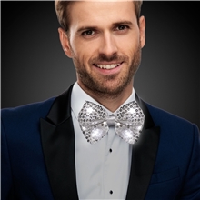 Silver Sequin Bow Tie with White LEDs