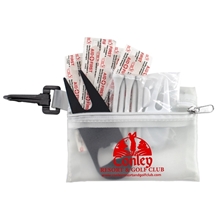 FAIRWAY 13 13 Piece Healthy Living Sun Kit Components inserted into Translucent Zipper Pack with Carabiner