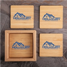 Square Bamboo 4 Pc. Coaster Set In Box