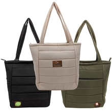 Otaria(TM) Puffy Recycled Tote Bag, Leather Patch - Full Color