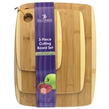 3- Piece Two - Tone Bamboo Serving and Cutting Board Set, 14 x 11 x 3/8, 11 x 9 x 3/8, and 8 x 6