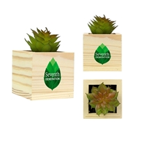 Wooden Planter With Artificial Succulent