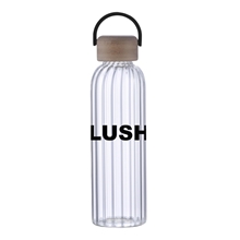 21 oz Glass Bottle with Inner Stripe with Easy Carry Bamboo Lid