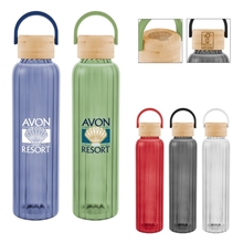 20 oz Ribbed Borosilicate Glass Bottle With Bamboo Lid