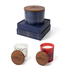 Ember 296 ml / 10 oz Patterned Glass Candle With Acacia Wood Lid