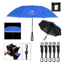 46 Arc Telescopic Inversion Umbrella With Carabiner Handle And 100 rPET Canopy