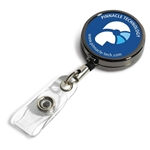 "DUBLIN GUNMETAL" 30" Cord Gunmetal Colored Solid Metal Retractable Badge Reel and Badge Holder with Full Color Vinyl Label Imprint