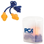 Silicone Earplugs With Blue Nylon Cord and Clear Clip Case