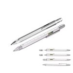 Troika Construction Silver Brass Tool Pen with 4 Metric Ratios, Level, Screwdrivers and Stylus - Black