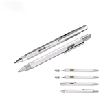 Troika Construction Silver Brass Tool Pen with 4 Metric Ratios, Level, Screwdrivers and Stylus - Black