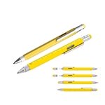 Troika Construction Yellow Brass Tool Pen with 4 Metric Ratios, Level, Screwdrivers and Stylus - Black