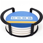 4 Pc. Round Ceramic Coaster Set In Black Metal Stand