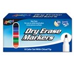 Set of 8 Chisel Tip Dry Erase Markers/Box - Assorted - USA Made