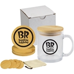 Glass Mug & Bamboo Coaster Gift Set in White Box