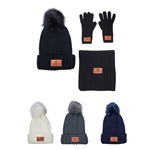 Leeman Three-Piece Rib Knit Fur Pom Winter Set
