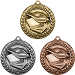 Stock Small Academic & Sports Laurel Medals: Book & Lamp