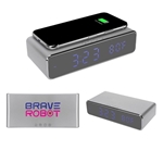 Silver Wireless Charger Alarm Clock With Thermostat