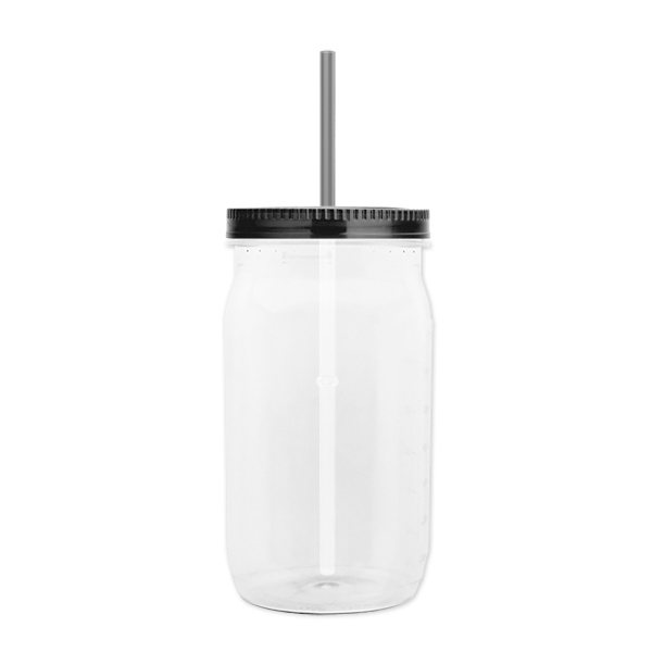 Garyline(R) 27 oz Tritan(TM) Clear Mason Jar with Lid and Straw