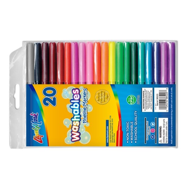 20 Pack Washable Fineline Markers - Pouch / Set - Assorted