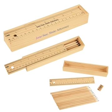12-Piece Colored Pencil Set In Wooden Ruler Box