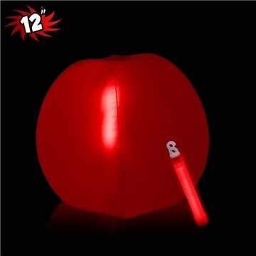 12 Inch Inflatable Beach Balls with one 6 Inch Glow Stick - Red